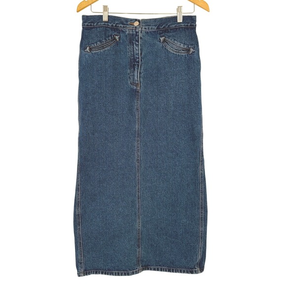 Jitterbug Ranch Dresses & Skirts - Jitterbug Ranch Denim Maxi Skirt Blue Cotton L Long Jean‎ Skirt Western Pocket